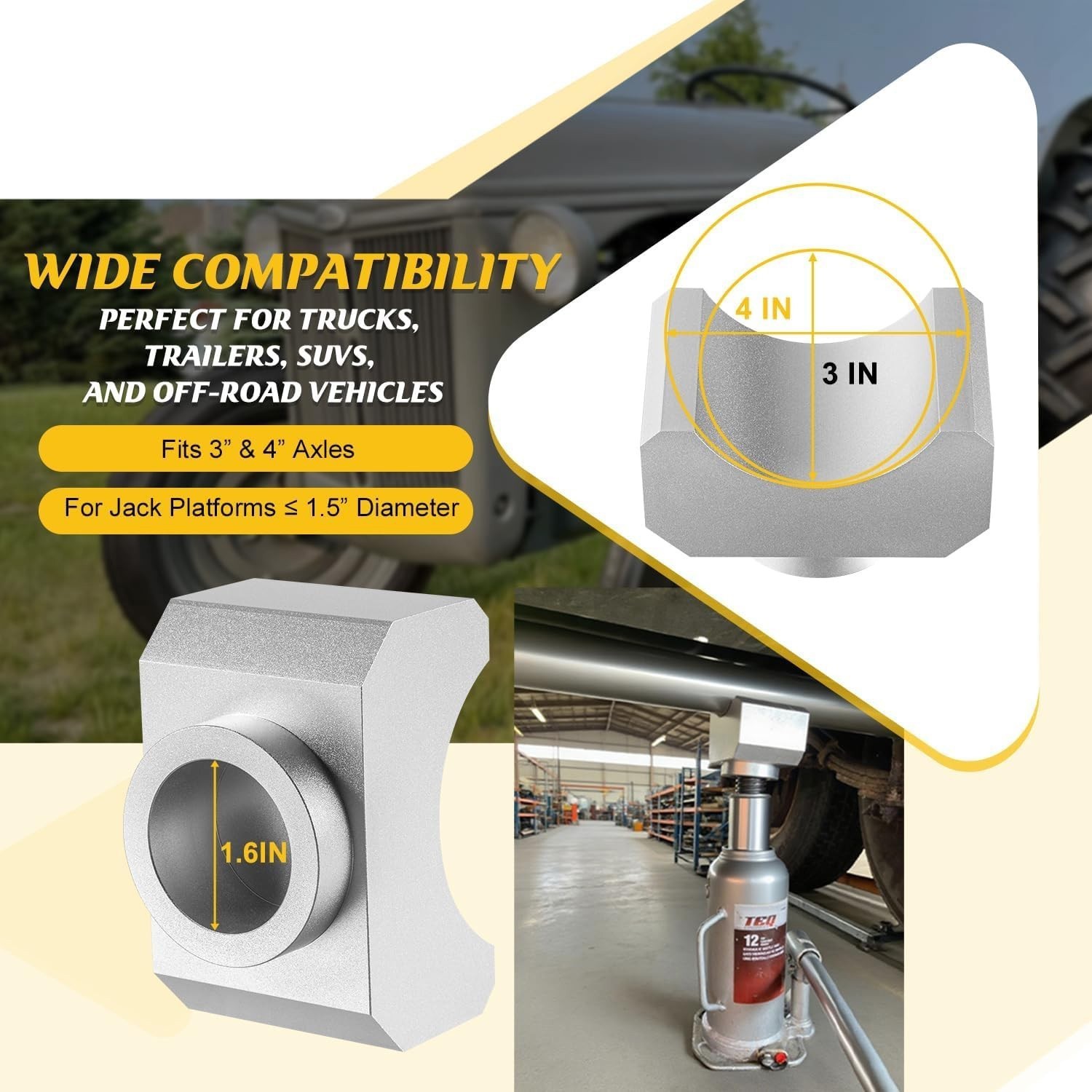 Jack Axle Adapter Lifting Saddle for 3" & 4" Axles Bottle Jack & Floor Jack