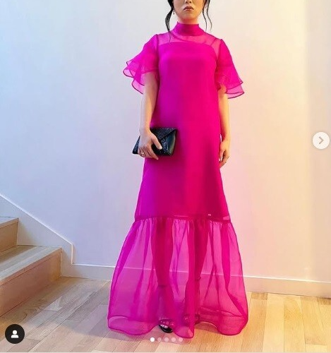light pink sequin dress 'Dita' Strapless Sequin Embellished Velvet Gown- Hot Pink 4