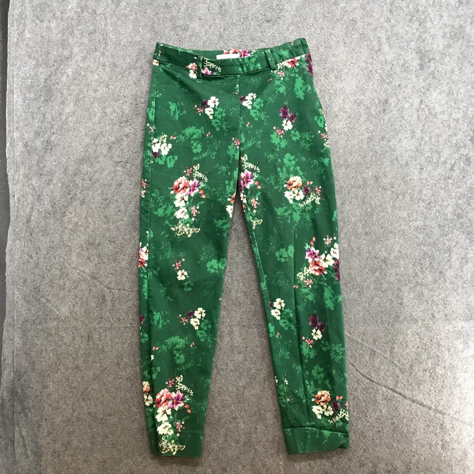 Pantalones H&M para mujer talla 6 informales verdes florales pierna ajustada tiro medio elásticos cremallera lateral Foto 2 de 4