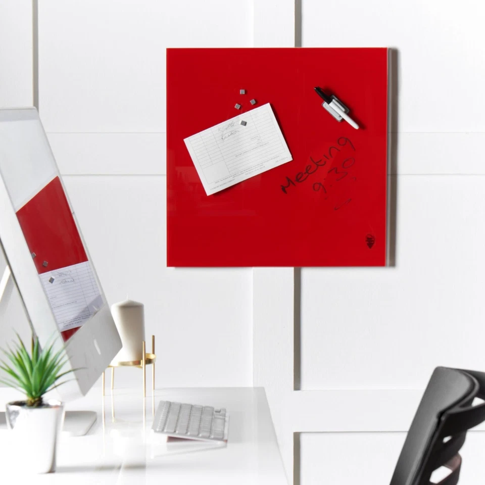 Red Magnetic Glass Notice Board Message Writing with Pen Wall Mounted Kitchen - Image 2 of 4
