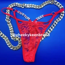 CUSTOM TEXT Personalize Name Phrase Cut Out Red Lace Sexy Thong Panty Underwear
