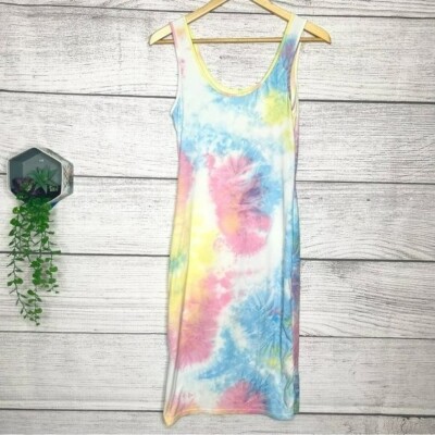 Pastel Rainbow Tie Dye Bodycon Tank Dress Size Small | eBay