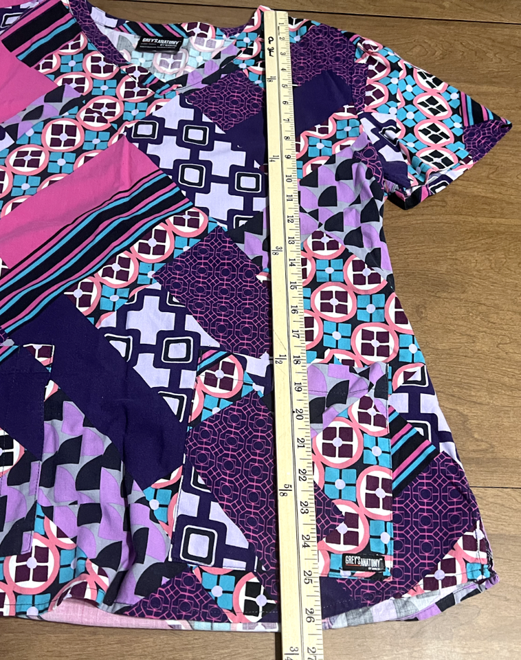 Womens Large Short Sleeve Scrub Top Purple GREYS ANATOMY BARCO Nurse