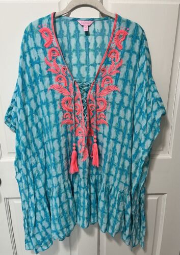 Lilly Pulitzer Turquoise Blue Tie Dye Embroidered 