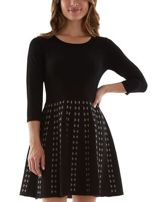 Bcx Womens Juniors  Patterned-Skirt Knit Sweater Dress, Black/XXS