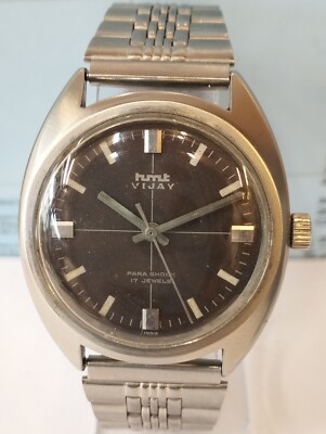 HMT VIJAY 17 JEWELS WINDING BROWN DIAL 120177 INDIA MEN'S FULL WORKING VINTAGE