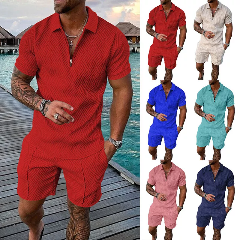 n/a Beach Wear Clothes Men Shirt Set Sea Side Vocation Clothing Loose 2  Piece Set Outfits (Color : A, Size : XXXL code) : : Fashion