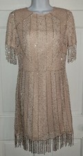 ASOS blush Nude Pink Silver Fringe Beaded Open Back Cocktail Party Mini Dress 6
