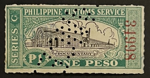 Travelstamps: Philippines Customs Service Documentary Stamps Used 1 Peso Perfin