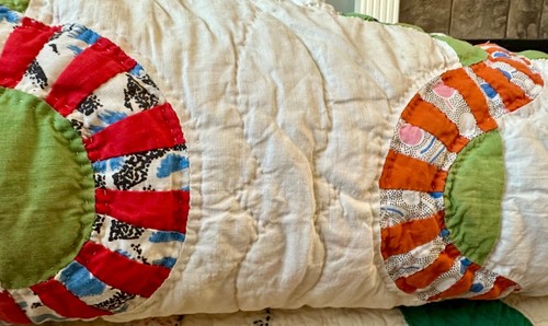 Vintage Farmhouse Quilt Feed Sacks Hand Pieced Hand Quilted Folk Art - Picture 22 of 22