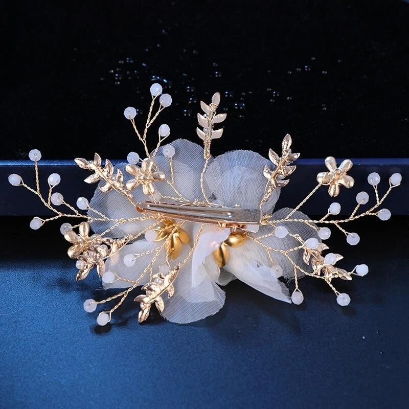 Acessórios de casamento vintage flor de fada pérola cristal chapéu de noiva clipe de cabelo - Imagem 3 de 4