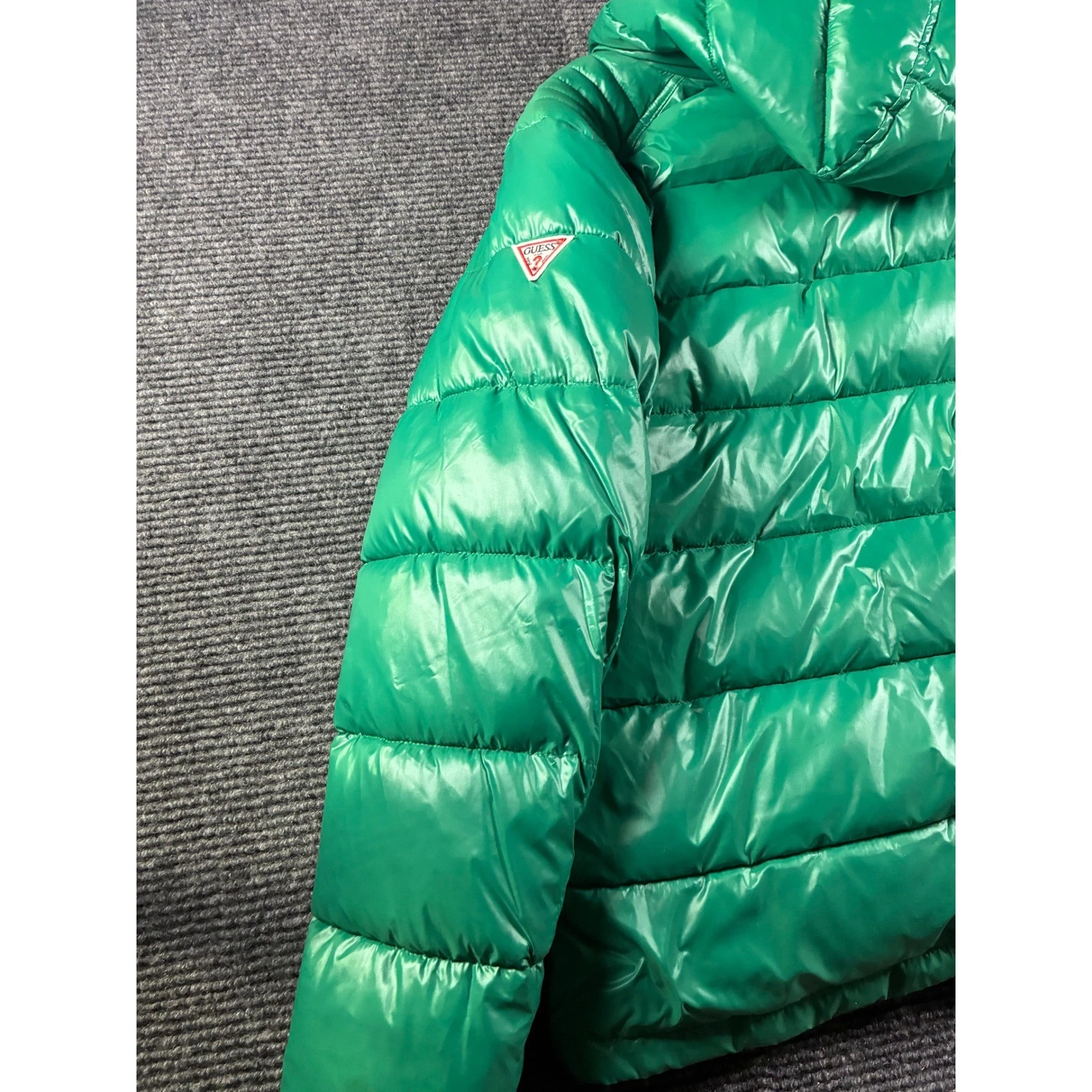 Guess Mens Green High Shine Puffer Jacket Detachable Hood XL NEW - product detail image 9