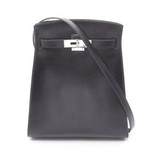 Hermes Kelly MM Shoulder Bag Black Calfskin Leather #RCB2456