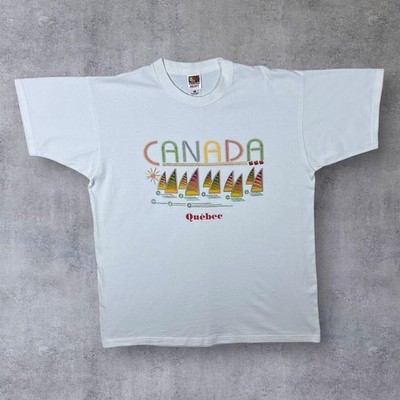 Vintage Canada ''Quebec'' Spellout Souvenir Grafik weiß T-Shirt XL