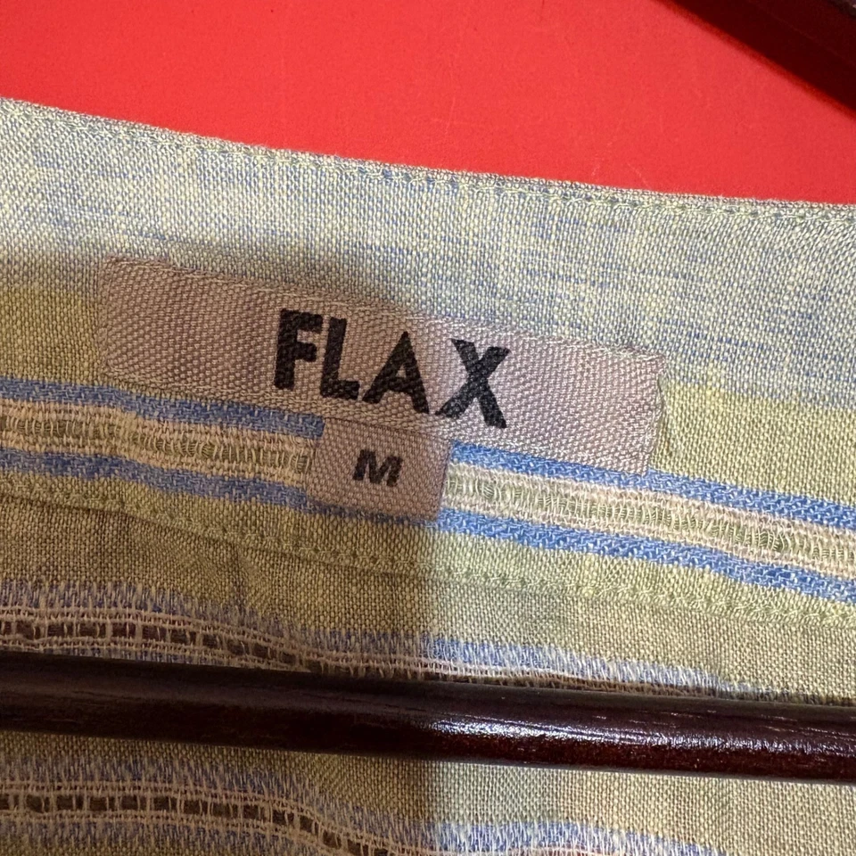 FLAX 条纹亚麻束腰上衣蓝色绿色休闲波西米亚舒适中号 — 第 4/4 张图片