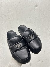 Prada Brushed Leather Loafer mule Triangle Logo Lug Sole size 38 EU 8 US Y154