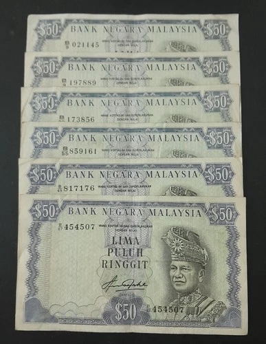1976-1981 MALAYSIA 50 RINGGIT VF PINHOLE 6 PCS.