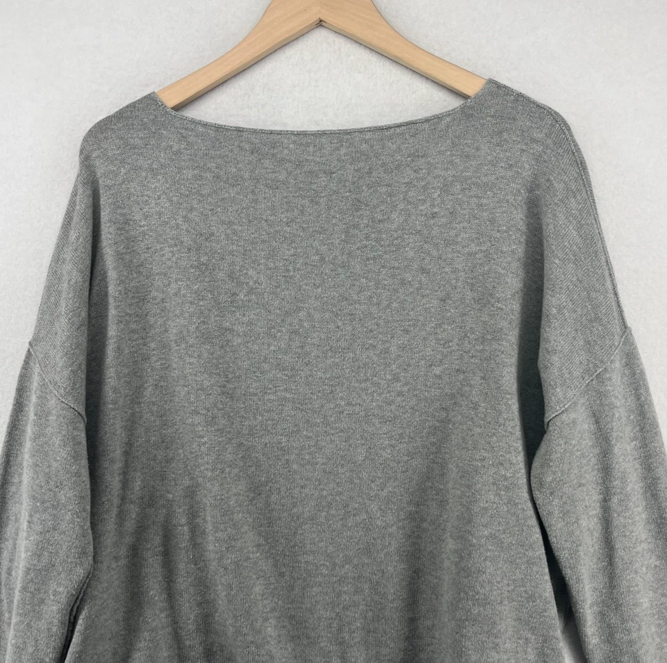 Suéter EILEEN FISHER L Algodón Orgánico Grande Enrollado Jersey Pullover Gris Foto 4 de 4