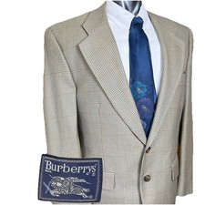 Burberrys Vintage Summer Blazer 40R Houndstooth Saks Tan Wool Silk USA Union