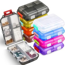 8 Pack Daily Pill Organizer Moistureproof Medicine Box with 10 Compartments