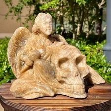 5.74LB Natural Moonlight Stone Hand Carved Skull White Moonlight Spiritual Decor