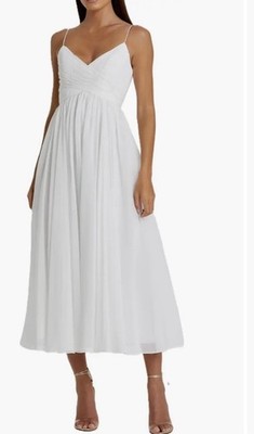 Ieena for Mac Duggal Sleeveless Chiffon Faux Wrap Cocktail Dress XL White EUC