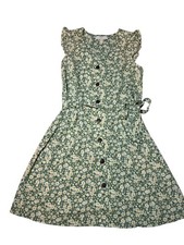 Monteau Los Angeles Women’s Green Button Down Floral Dress Cottage Core Size M