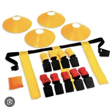 L8 player set flag football kit for eight players with mesh black carry bag.