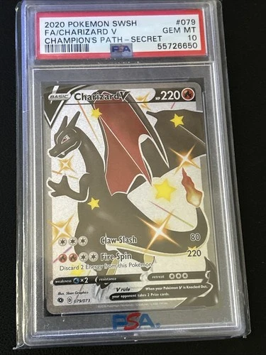 2020 Pokémon SWSH Champion's Path Charizard V Secret Full Art 079/073 PSA 10 Gem