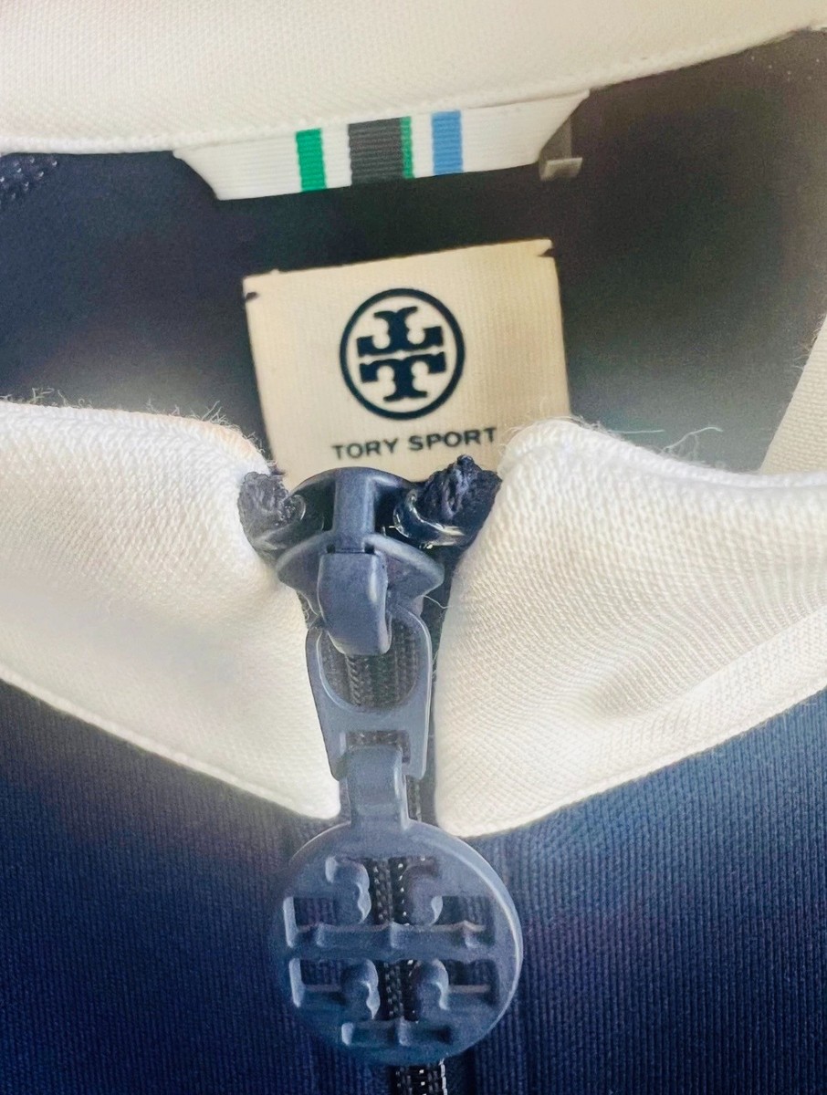 Tory Burch Sport Jacket XL Navy White Zip Up Athleisure Logo