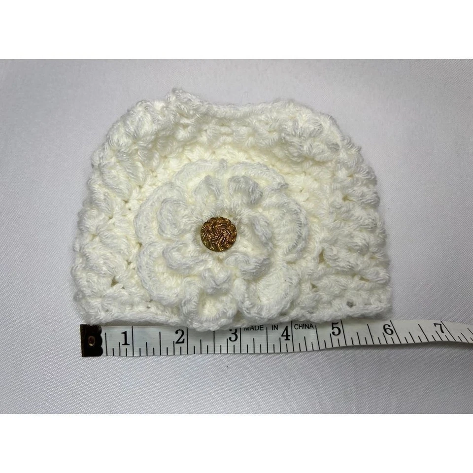 NWOT infant toddler handmade crochet hat with rosette ADORABLE! Beanie warm - Image 3 of 4