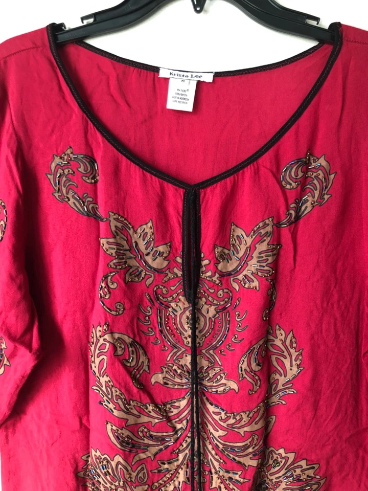 Blusa mujer Krista Lee top talla M roja bordada manga larga Foto 3 de 4
