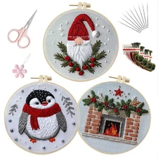3 Sets Christmas Gnome Embroidery Kit for Beginners Adults Hand Starter Kit