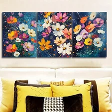 3pcs Oil painting of colorful flowers  Wall Art Canvas Framed 50x70cm