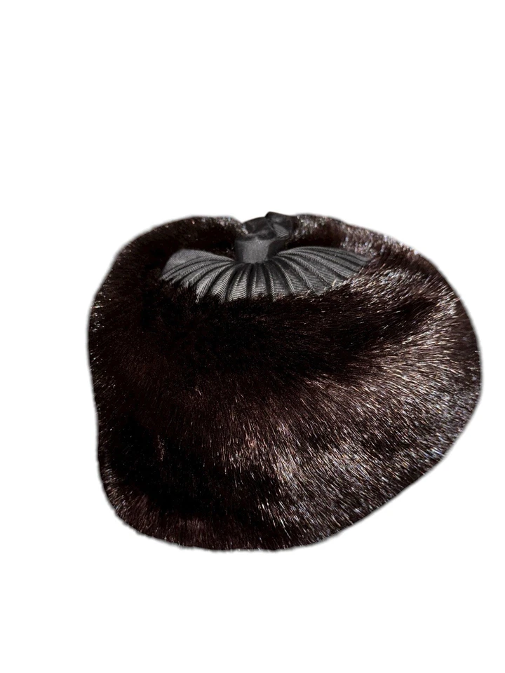 Sombrero Pastillero Mujer Vintage Años 50/60 Marrón Oscuro Negro Piel Visón Estilo Jackie O Foto 4 de 4