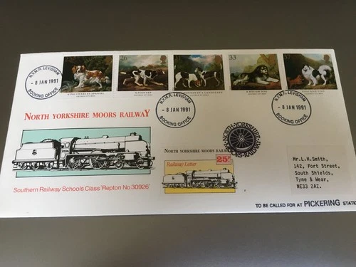 GB STAMPS NORTH YORKSHIRE MOORS RAILWAY FIRST DAY COVER 1991 DOGS