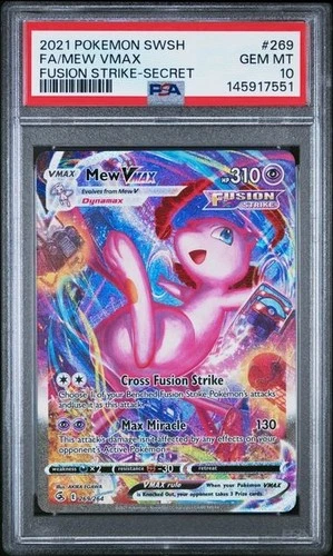 2021 POKEMON SWORD & SHIELD FUSION STRIKE SECRET #269 FULL ART/MEW VMAX PSA 10