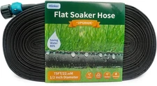 Flat Soaker Hose 75 FT for Garden Beds, 75Ft 1/2" Linkable Consistent Drip
