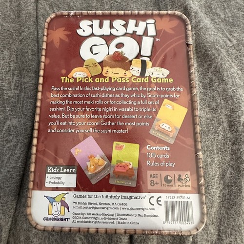 The Sushi Go! Pick and Pass Card Game By Gamewright Metal Tin Case Family NEW - Picture 2 of 2
