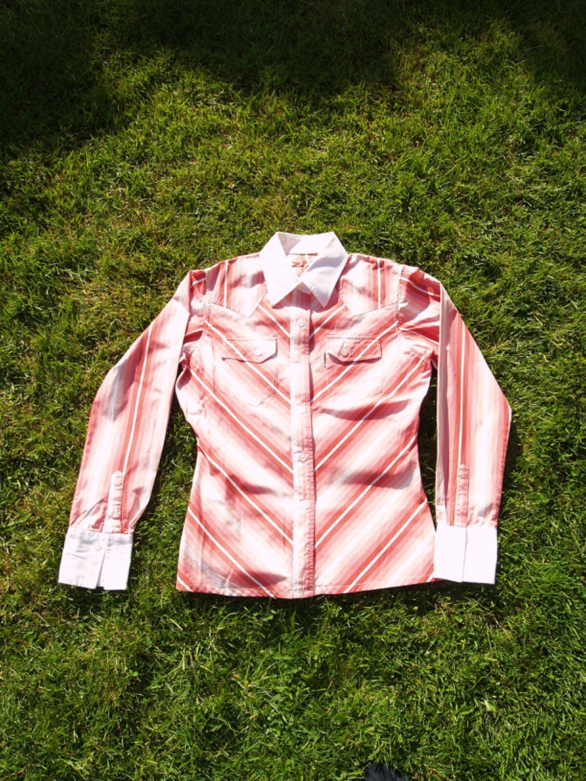 Vintage 90s Pink and white striped cotton shirt white collar size 12 Mooch image 6
