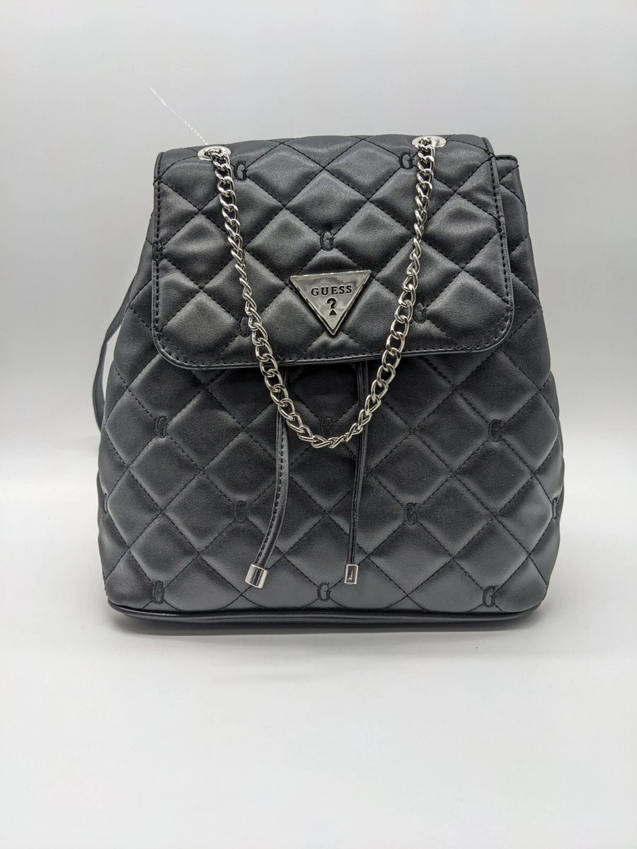 GUESS quilted faux-leather women's medium convertible backpack - BLACK