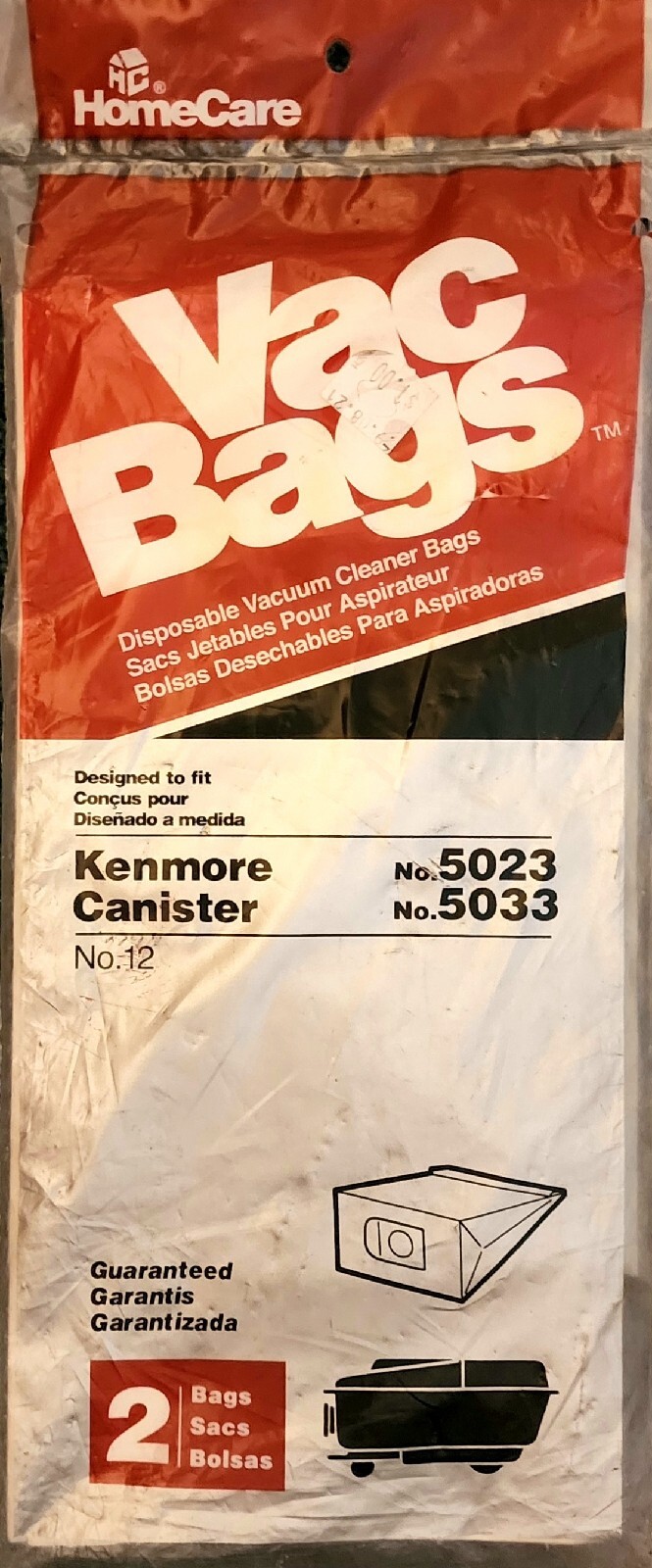 HomeCare Vac No.12 Kenmore Canister 5023/5033 Vacuum 2 Bags FREE