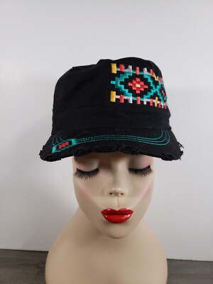 Womens Kbethos Distressed Southwest BLACK  Hat Cap Tan Adjustable  OSFM