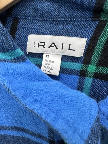The Rail Flannel Long Sleeve XL Blue Green Plaid Button Up 💙 - Picture 3 of 6