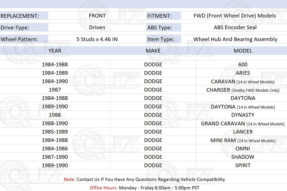 [DELANTERO (cantidad 2)] Repuesto de conjunto de buje de cojinete de rueda para Dodge Omni 1984-1986 Foto 2 de 4