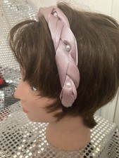 Womens pink satin and pearl headband wedding