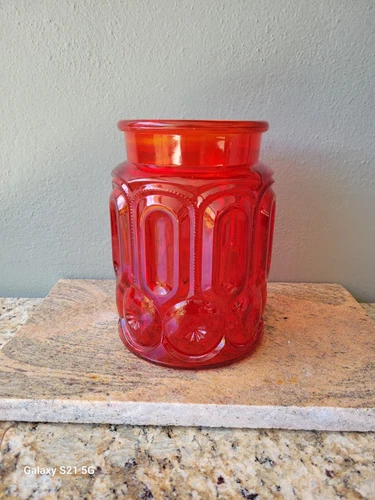 VINTAGE L. E. SMITH AMBERINA MOON AND STARS CANISTER JAR NO LID 7.75 in