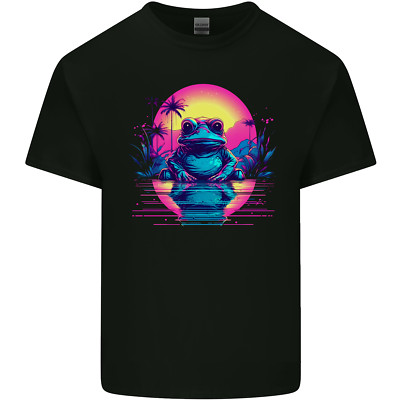 Retrowave Frog in a Sunset Herren Baumwolle T-Shirt Tee Oberteil