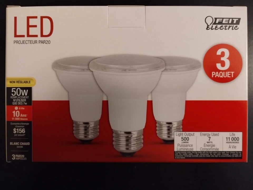 Feit Electric PAR20 Flood 7W Bulb (50W Replacement) 500 lumens 3-pack Warm White - Image 2 of 3