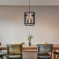 HäNgelampe Schlafzimmerleuchte Pendellampe Holz Industrial Metallgitter Schwarz